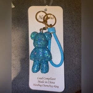 BNWT Natasha Couture Light Blue Bear Keychain with Gold Accents $58